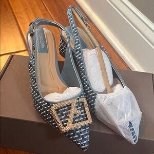 Franco Sarto Blue Tweed Slingback Heels